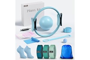 Pilates kit with ring, ball, fabric resistance bands, and massage ball