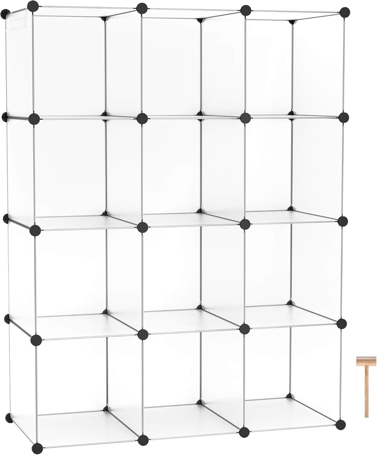 C&AHOME Cube Storage Organizer, 12-Cube Shelves Units, Closet Cabinet, DIY Plastic Modular Book Shelf, Ideal for Bedroom, Living Room, Office, 36.6" L x 12.4" W x 48.4" H Translucent White: Furniture & Decor