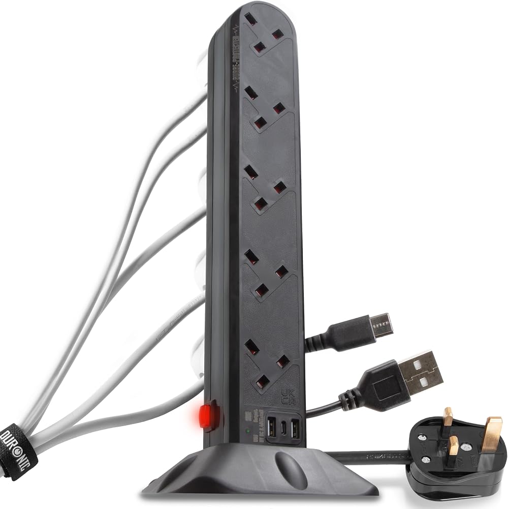 Duronic ST10B Surge Protected 10 Way Tower Extension Lead UK 2m Cable