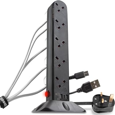 Duronic ST10B Surge Protected 10 Way Tower Extension Lead UK 2m Cable
