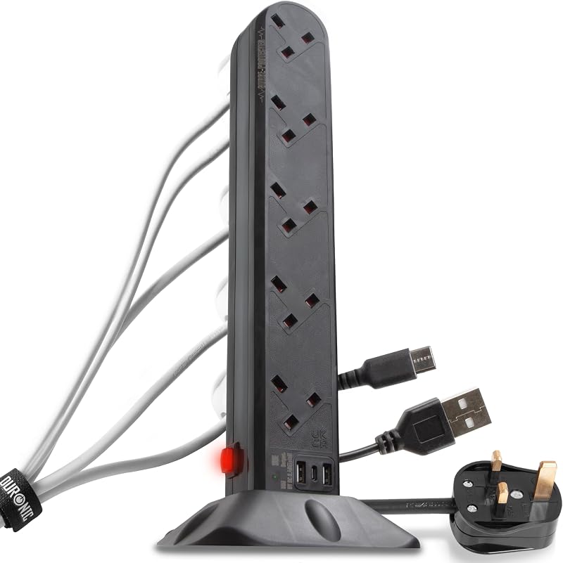 Duronic ST10B Surge Protected 10 Way Tower Extension Lead UK 2m Cable