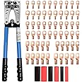 Sanuke Battery Cable Lug Crimping Tool Kit for AWG 10-1/0 Electrical Lug Crimper with 60pcs Wire Lugs and Heat Shrink Tubing