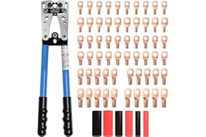 Sanuke Battery Cable Lug Crimping Tool for AWG10-1/0, Wire Crimper with 60pcs Copper Lug Ring Terminal Connectors, 60pcs Heat Shrink Tubing, Electrical Wire Crimping Tool
