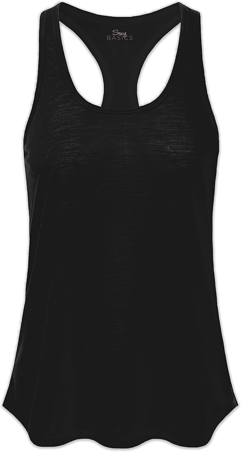 Women's Everyday Flowy Burnout Slub Racer Back Active Workout Tank Tops- 5 Pack & 6 Pack: Clothing