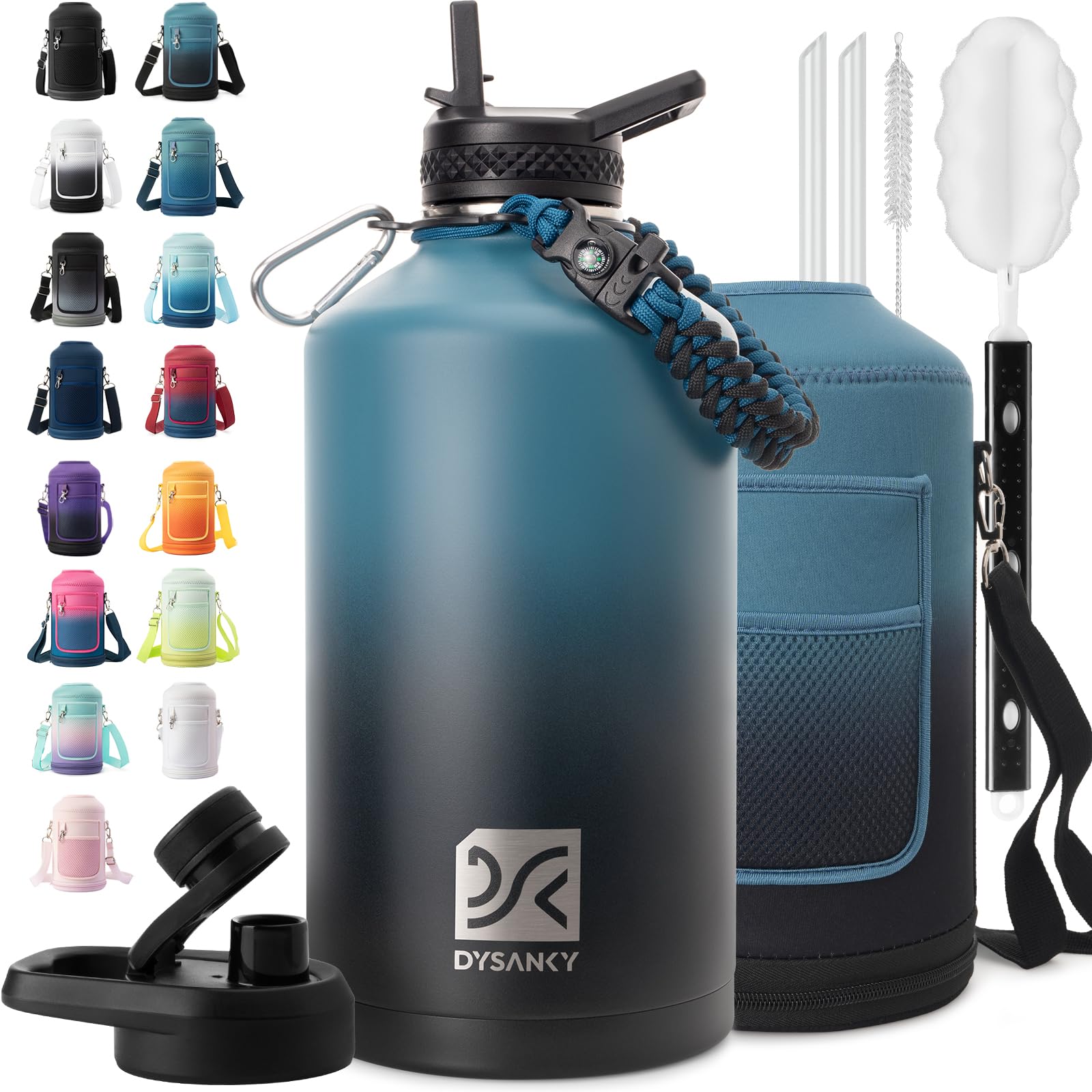 Photo 1 of DYSANKY 1 Gallon Water Bottle Insulated | Thickened Stainless Steel Vacuum Metal Water Jug | Portable Sports Large for Gym and Hiking with Straw, Carrier Bag, Handle Strap | BPA-Free 128 oz
