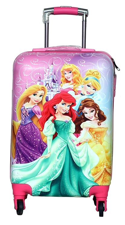 Tramp & Badger Kids Polycarbonate Princess Printed Non-Breakable Trolley Bag with 360 Degree Rotating Wheels, 20 Inches (Multicolour)