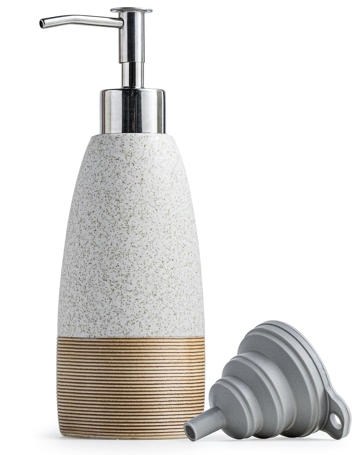 Photo 1 of 12oz Dish Soap Dispenser with 2 Pumps for Hand Soap, Shampoo, Lotion, Conditioner, Ceramic Refillable Soap Bottle with Silicone Funnel for Thanksgiving, Christmas Bathroom, Kitchen, Speckled White