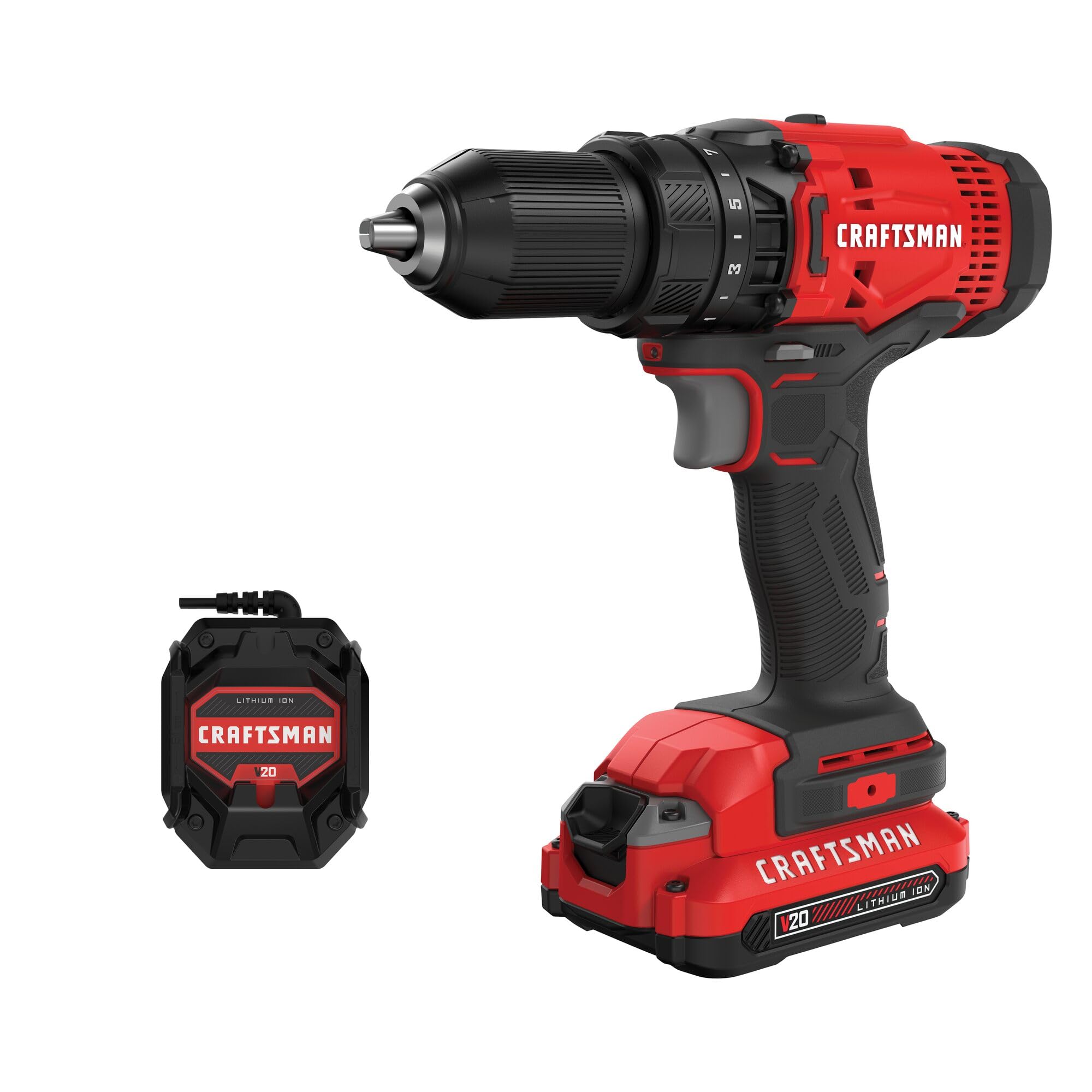 CRAFTSMAN V20 Kit de taladro/destornillador inalámbrico, 1/2 pulgada, batería y cargador incluidos (CMCD700C1)