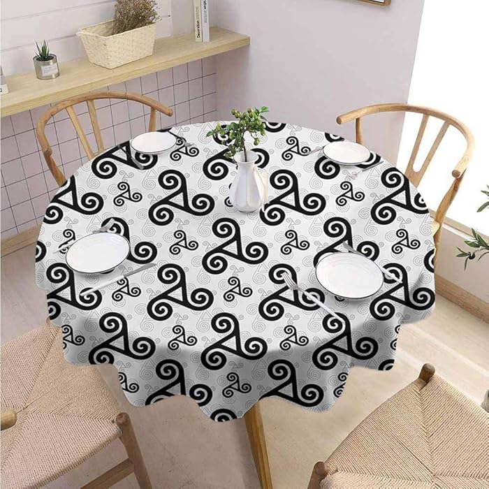 DILITECK Celtic Round Tablecloth Celtic Triskels Pattern with Three Interlocked Spirals Heraldic Warriors Emblem Art Jacquard Tablecloth Diameter 70" Black Grey