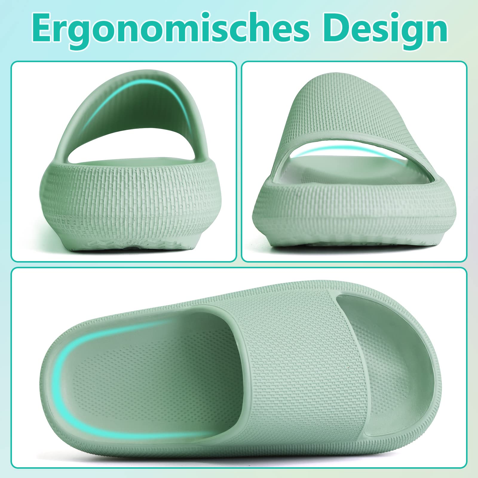 Buwege Unisex Kinder Badelatschen Jungen Mädchen Badeschlappen Cozy Slides Wolken Schlappen Original Eva Weiche Dicke Sohle rutschfeste Schwimmbad Strand Badeschuhe Grün 33 EU 2