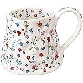 Large Ceramic Coffee Mug Cute Flower with Handmade Big Handle, 20oz Girly Pink Floral Tea Cup for Women Valentine Gift, Novelty Irregular Oversized Christmas Mugs for Latte Tea Milk Cocoa