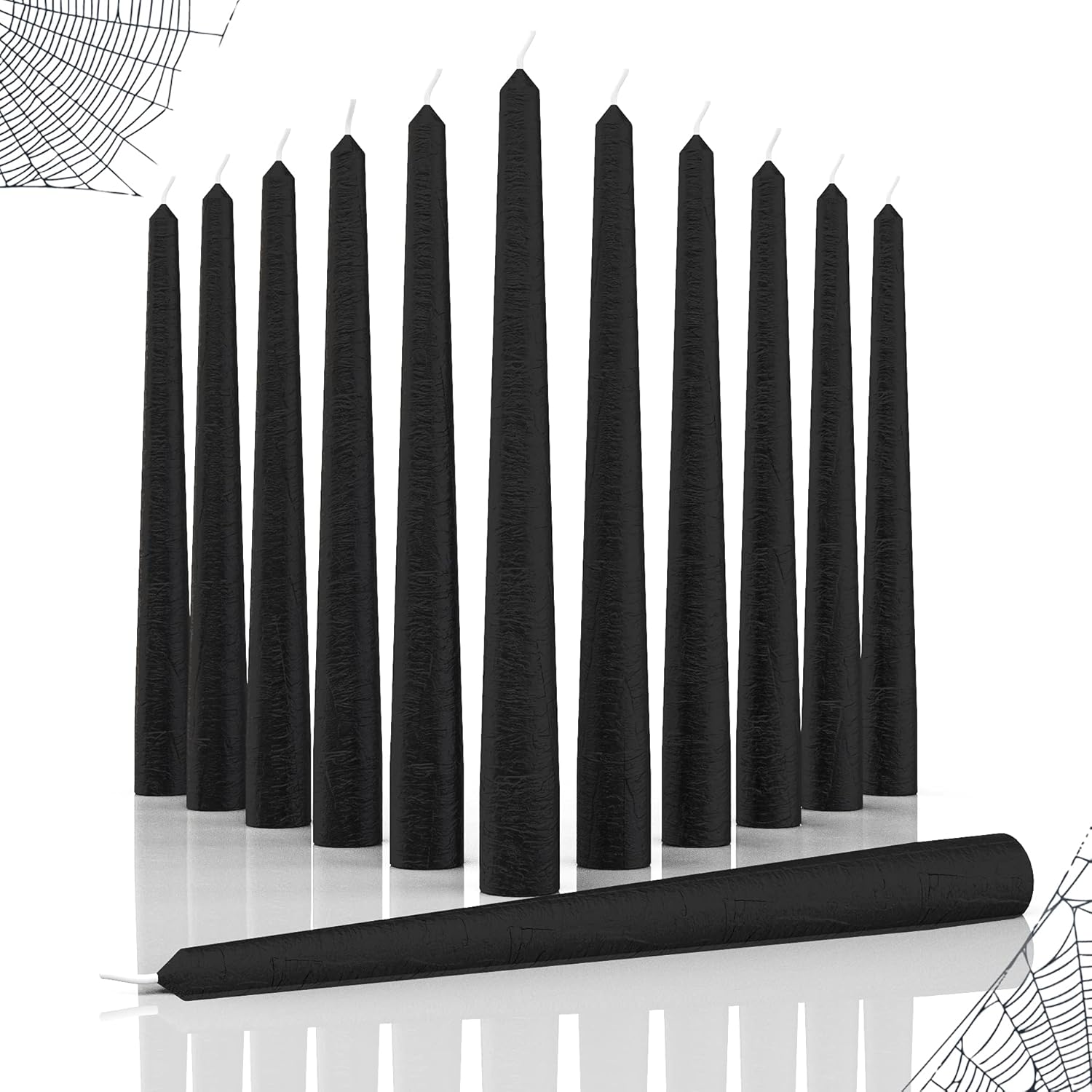 Candles & Holders - CANDWAX 10 inch Taper Candles Set of 12 - Halloween Taper Candles Unscented - Black Candles Halloween Candle Sticks - Coal Black Candles