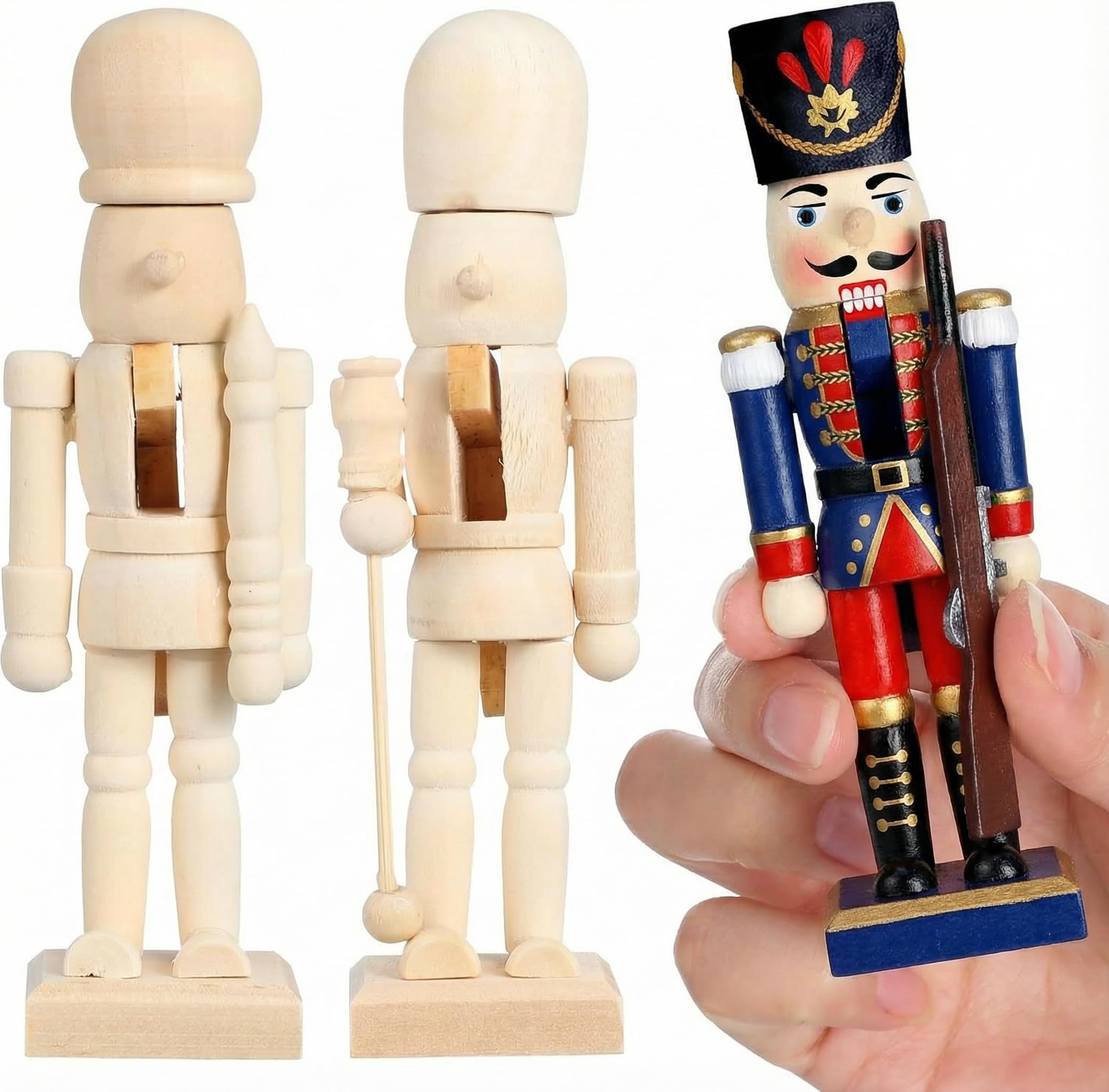 JOINPAYA 3pcs Christmas Unpainted Wooden Nutcracker Soldier: Blank Wooden Nutcracker Puppet Walnut Soldier for Christmas Decor Random Pattern