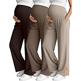 Oakgarden 3 Pack Women's Fleece Maternity Pants, Over The Belly Pregnancy Thermal Wide Leg Lounge Pants with Pockets