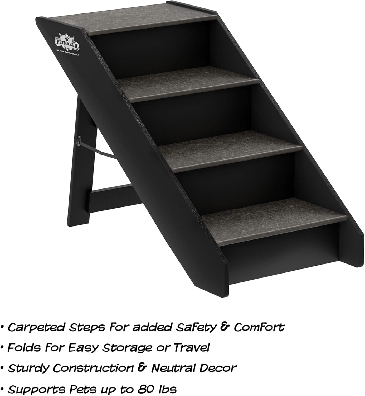 PETMAKER 80-PET6147 Folding Pet Stairs-Carpeted Foldable Durable Wood Steps-Compact, Portable, Sturdy for Home or Travel, Dogs, Cats, Petsup to 80Lbs, 4 Step : Pet Supplies