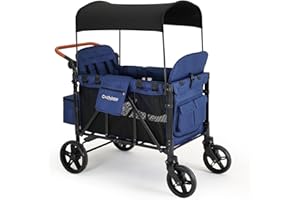 Cochildor Elite 4-Seater Wagon Stroller for 2-4 Kids, One-Hand Fold, High Seats with 5 Point Harness, Adjustable Handle & Canopy, Blue
