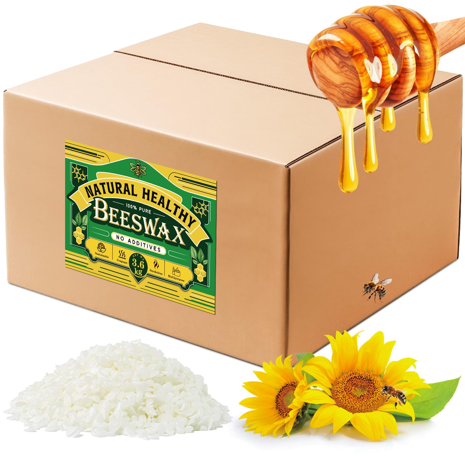 CHILLFLAME Beeswax Pellets 3600g, White Beeswax from Organic Farm, Beeswax for Candle Making, Skin Care DIY, Lip Balm and Soap Making Supplies (3.6kg, White)