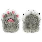 hbbhml Faux Fur Plush Furry Cat Claw Gloves Fursuit Animal Fox Paws Mittens Halloween Cosplay Costume Accessories for Adult