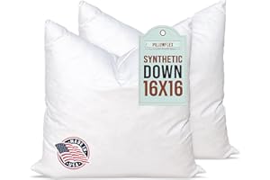 Pillowflex Synthetic Down Alternative Pillow Inserts for Shams - Comfy Pillows for Sleeping, Handmade Down Alternative Throw Pillow Inserts - (16x16 Set of 2)