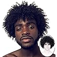 BECUS 8 Inch Afro Wig for Black men Short Kinky Curly Human Hair Wigs for Black Men Short African American Male Afro Wig (Natural Spiral Black #1B)