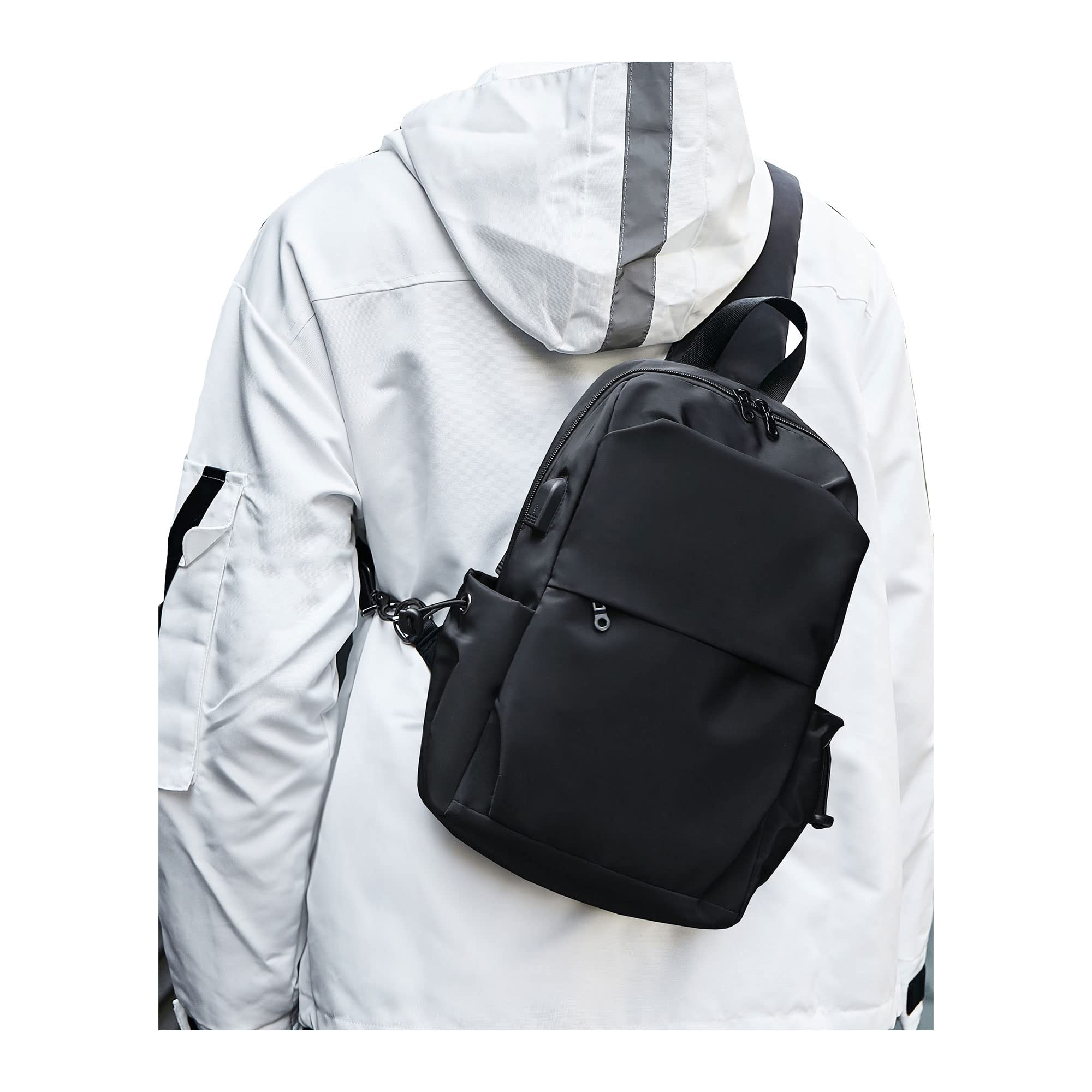 Small Black Tactical Sling Crossbody Backpack Shoulder Bag for Men Women, Black-large, L, Fa'shi'o'n