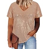 Lwcbcby Plus Size Sequin Tops for Women Short Sleeve Party Shirts Shimmer Summer Wedding V Neck Blouse Oversize XL-4XL