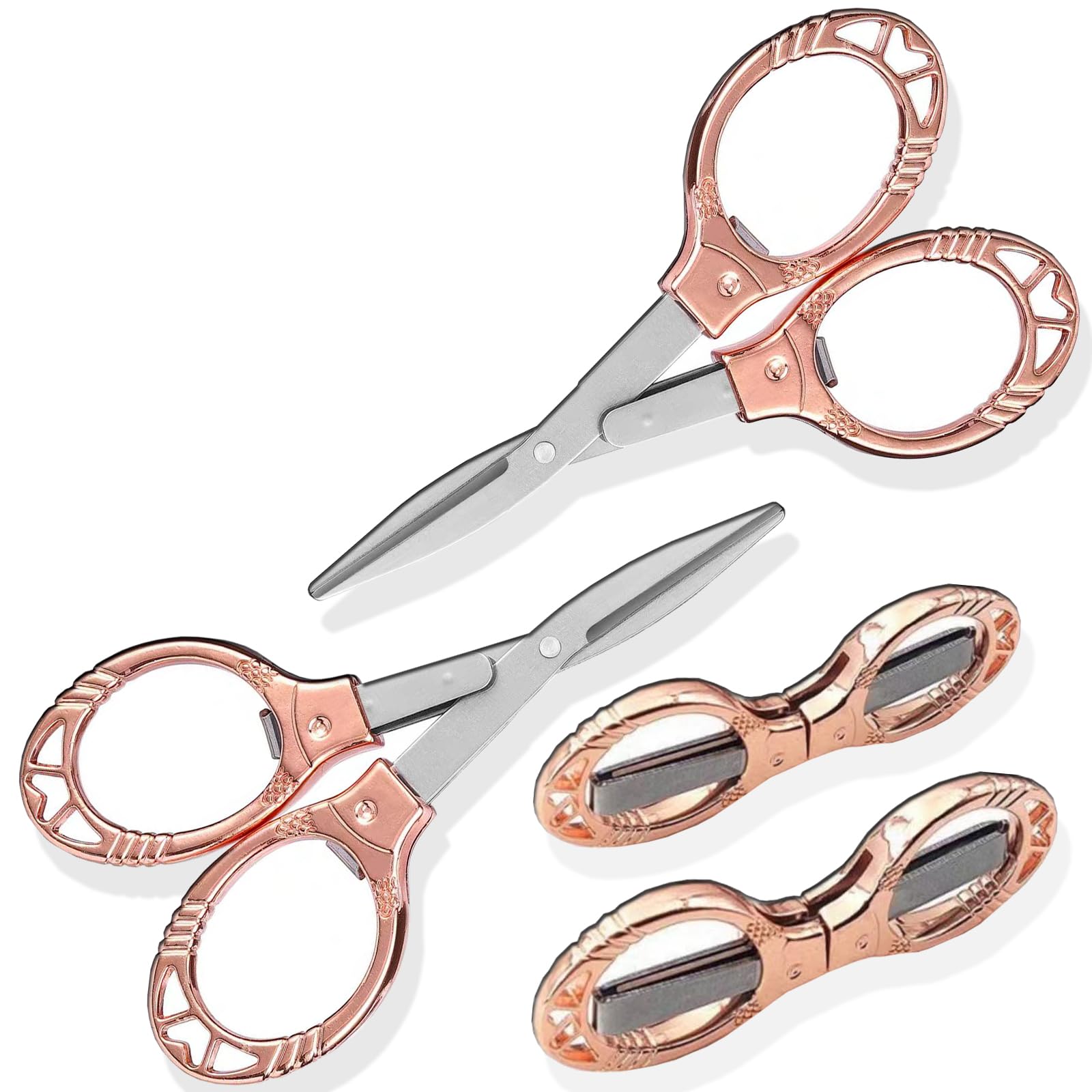 Photo 1 of 2 Pieces Small Scissors, Foldable Travel Mini Folding Scissor for Home, Office, Outdoor, Nurse, Portable Pocket Scissors Nurse Accessories (rose gold)