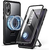 i-Blason for Samsung Galaxy S25 Edge Case MagSafe with Stand & Ring Holder [Built-in Screen Protector] [Military- Grade Drop Protection] Full-Body Heavy Duty Magnetic Phone Case 6.7'', Black Clear