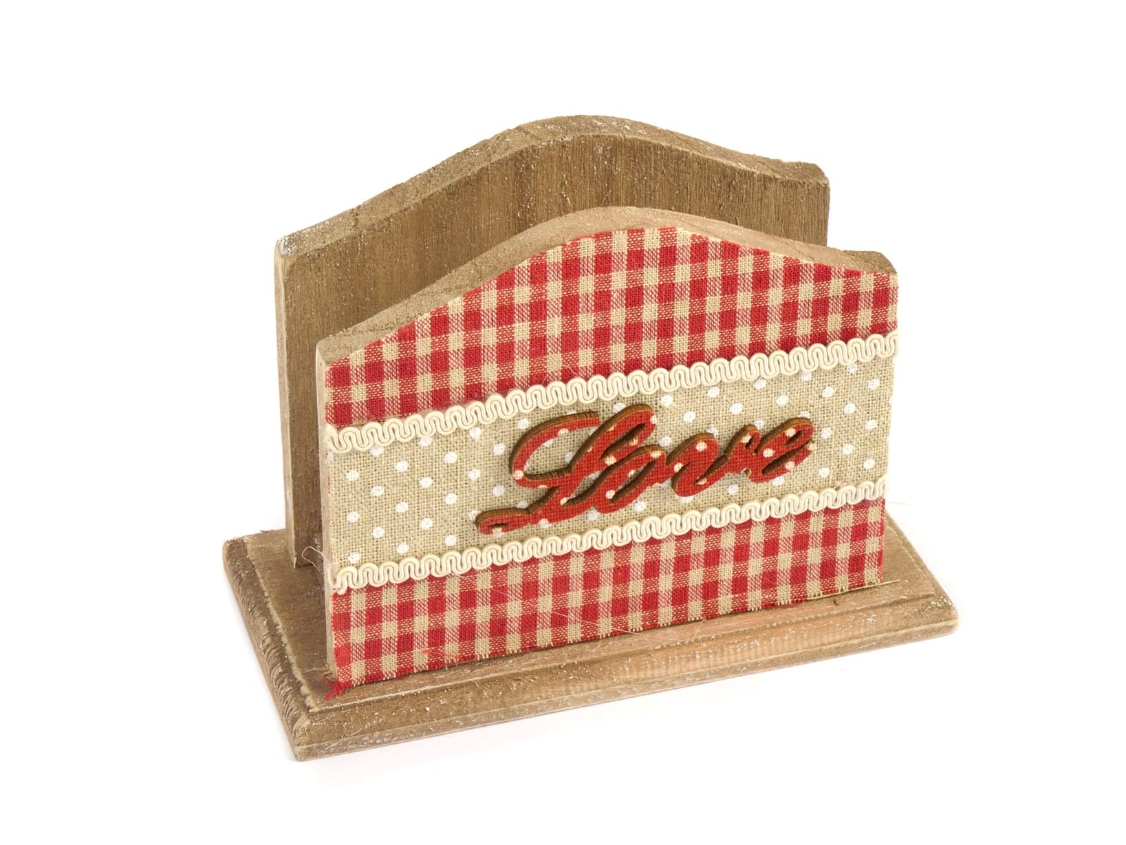 H&H Red Heart Wooden Napkin Holder, Wood, red, 12 x 9 x 16 cm