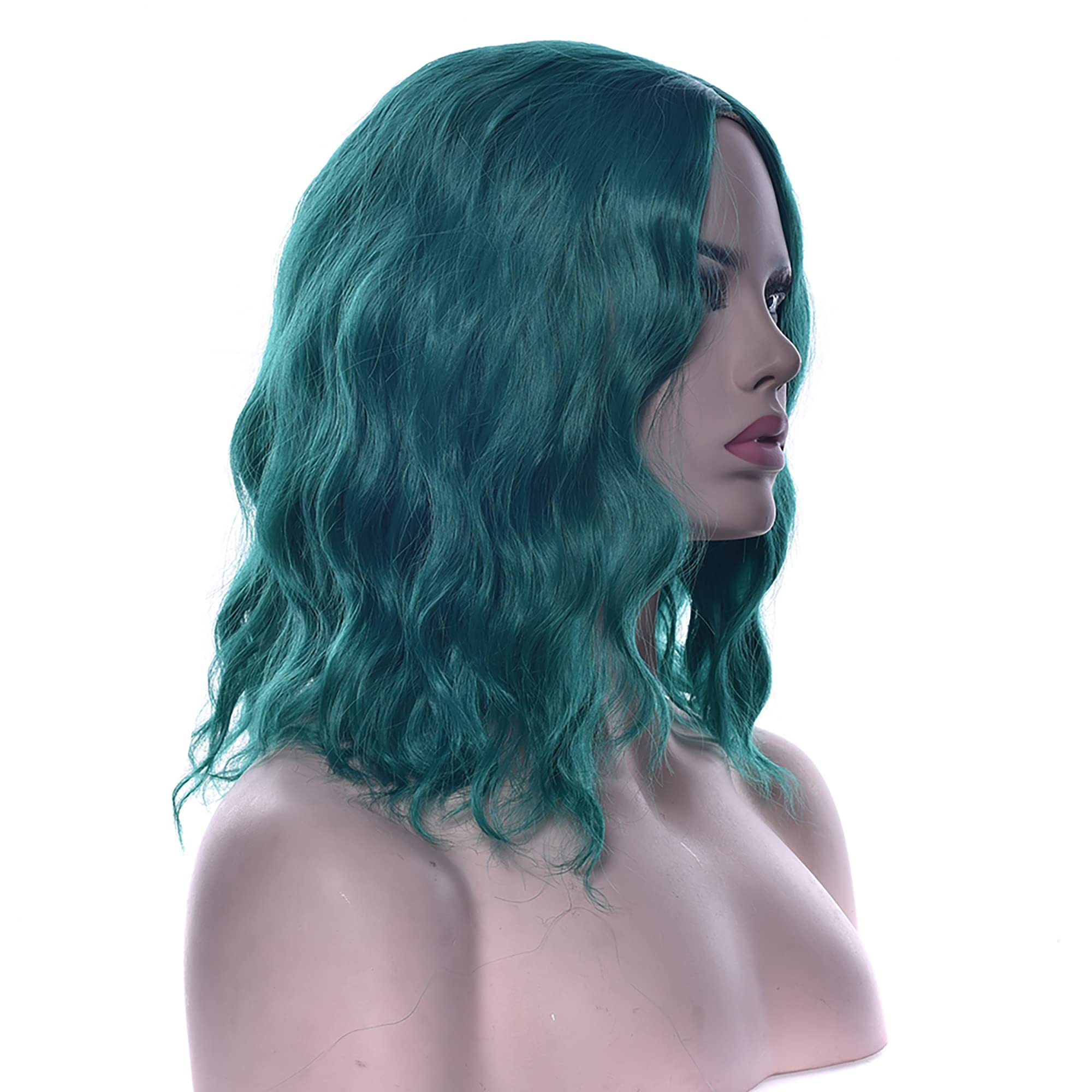 IMISSU Short Afro Curly Hair Wigs Cosplay Wig Halloween Costume Party Headwear for Women (Green)