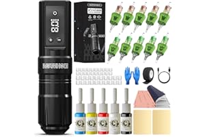 Wormhole Tattoo 60Pcs Aluminum Tattoo Gun Wireless Tattoo Kit with 1300mAh Battery - Complete Tattoo Machine Kit for Beginner