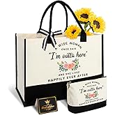 Erydaygo Retirement Tote Bag & Makeup Bag Set for Women - Funny Retirement Gifts for Coworker, Boss, Friend - White, 16.8"L x 12.4"H x 7.5"W