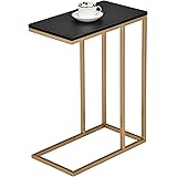 KB Designs - Modern C Shaped Sofa Side Table Laptop Stand, Gold/Black