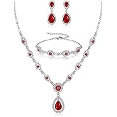BriLove Wedding Bridal Jewelry Set for Women Cubic Zirconia Teardrop Y-Necklace Link Bracelet Dangle Earrings for Party Prom Accessories