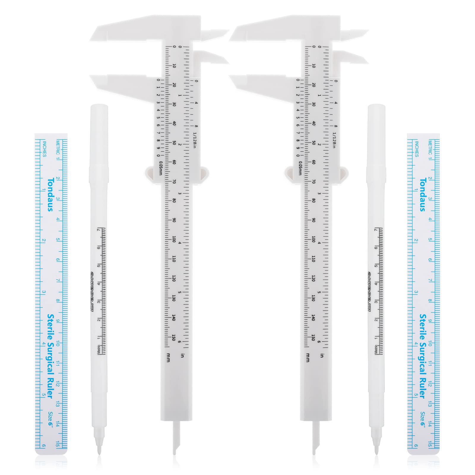 6Pcs Eyebrow Mapping Tools, 2Pcs Eyebrow Measuring Ruler 2Pcs White Marker Pen with 2Pcs Paper Ruler, Skin Marker Eyebrow Makeup Position Mark Tools