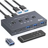 USB 3.2 Switch Selector 4 Computers Share 1 USBC &amp; 3 USBA Devices 10Gbps 4 Port USB Switcher Sharing Keyboard Mouse Printer Scanner with Cable and Remote Control and a dapter