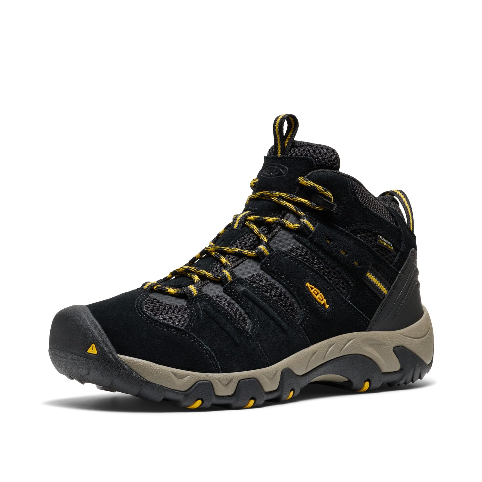 KEEN Men’s Headout Mid Height Waterproof All Terrain Hiking Boots, Black/Lemon Curry, 13