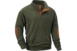 JMIERR Mens Warm Corduroy Sweatshirt Casual Stand Collar Quarter Fall Metal Button Pullover Sweaters Long Sleeve with Pockets