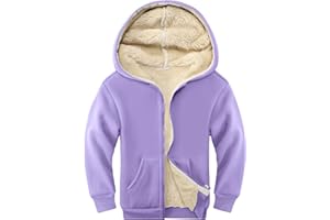 Rousytn Unisex Boys Girls Sherpa Lined Fleece Jacket Hoodie Kids Warm Winter Zip Up Hooded Sweatshirt Jackets Coat 5-15Y