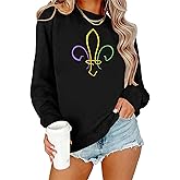 PECHAR Mardi Gras Outfit for Women: Mardi Gras Embroidery Sweatshirt New Orleans Party Carnival Long Sleeve Tees Tops