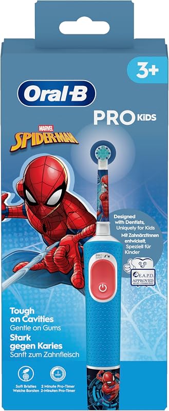 Escova de dentes elétrica oral-b pro kids, 1 cabo marvel spider-man, 1 cabeça, projetada pela braun, adequada para crianças acima de 3 anos