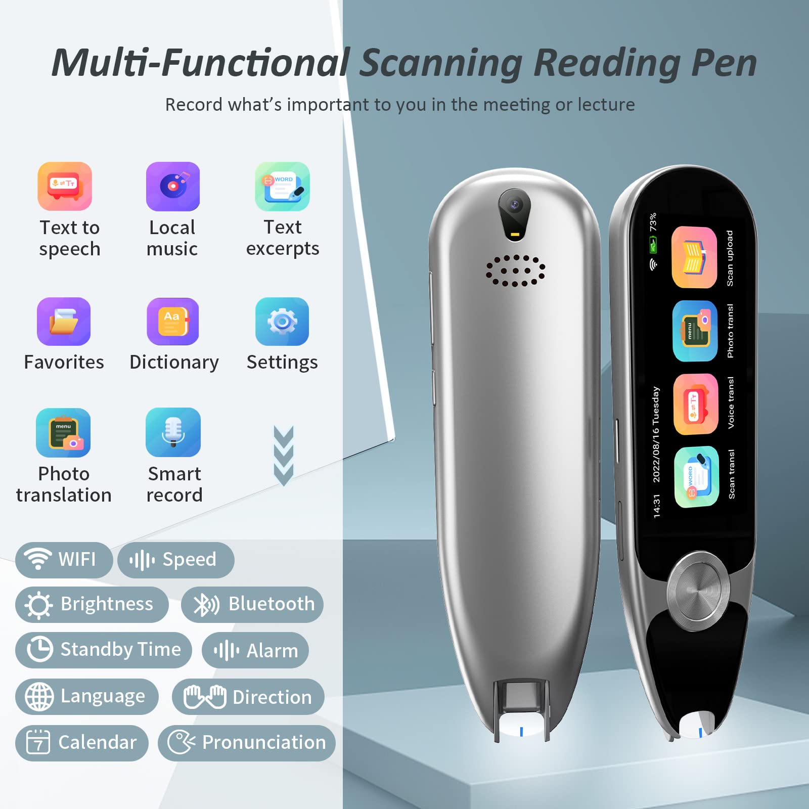 Birgus Scanner Reader Pen for Dyslexia, OCR Digital Translation Pen 112 Languages Pen Reader Text to Speech Device