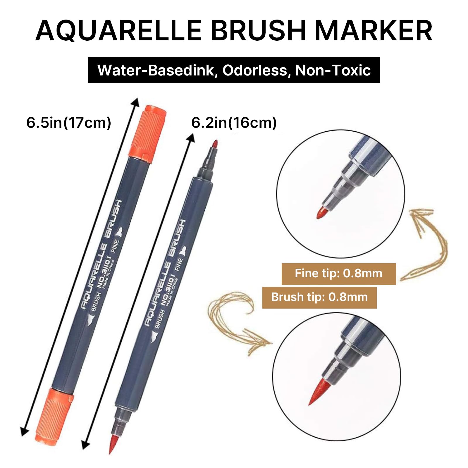 PuTwo Dual Brush Pens in 12 Colors: Dual Flexible Tips (Fine 0.8mm, Brush 1-2mm), Watercolor Paint Markers for Adults Coloring, Art Project