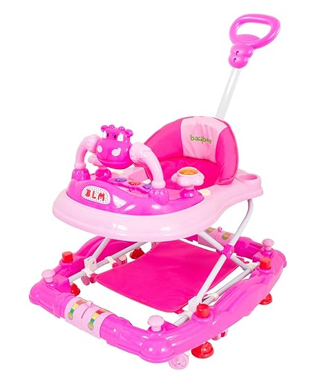 Baybee Forza Baby Walker Cum Rocker | Music with Control Push Bar, Stopper, Easy to Fold, Fun Toys & Activities for Baby (Pink)