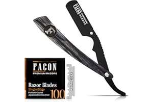 FACON Facón Straight Razors for Men - Professional Barber Straight Edge Razor Kit with 100 Blades, Wooden Stainless Steel Barbero Shaver for a Smooth & Precise Shave, Premium Barber Razor for Men's Shaving