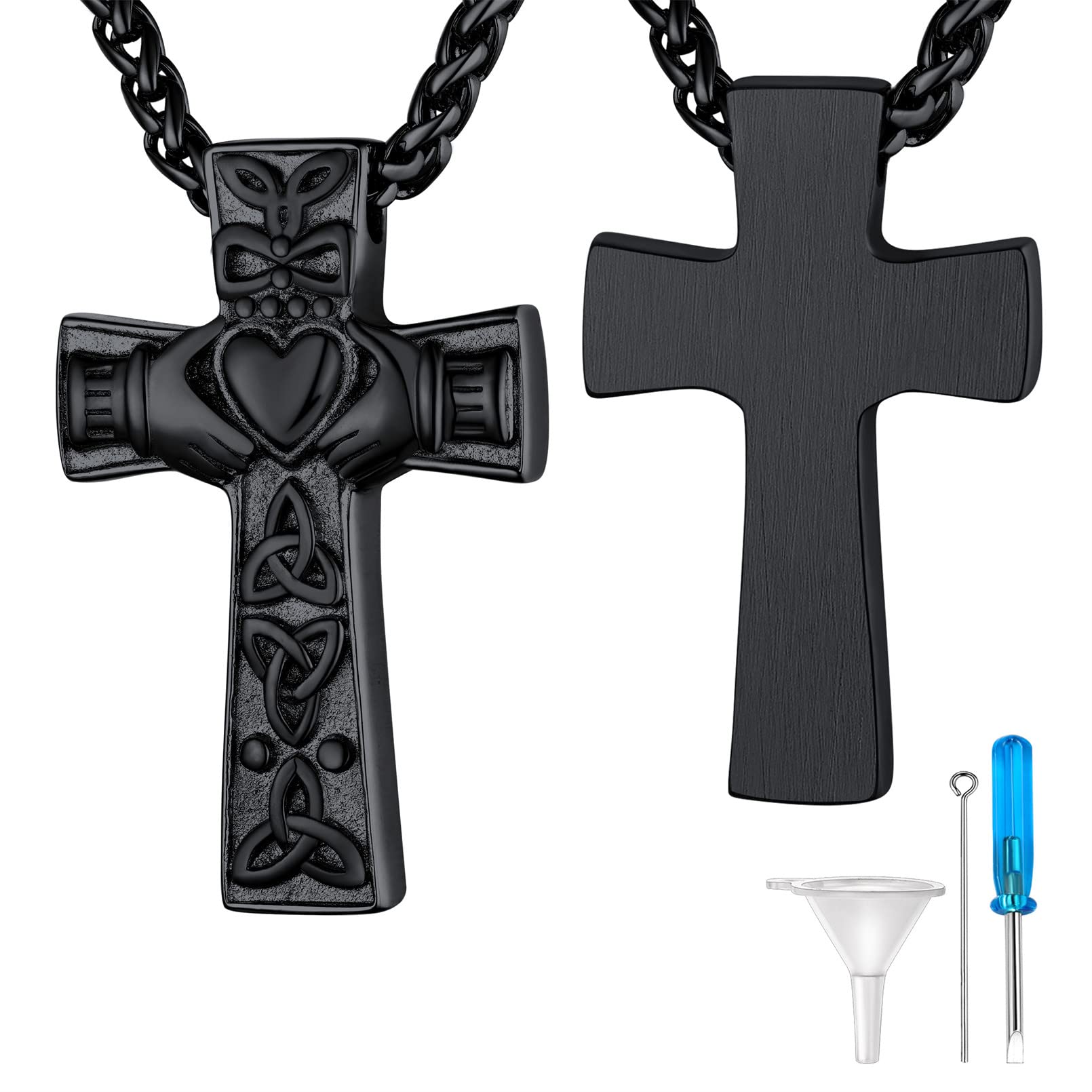 Supcare Cross Pendant Urn Necklaces Black Celtic Knot Pendant Holding Human Ash Cremains Memorial Loss of Dad Gift