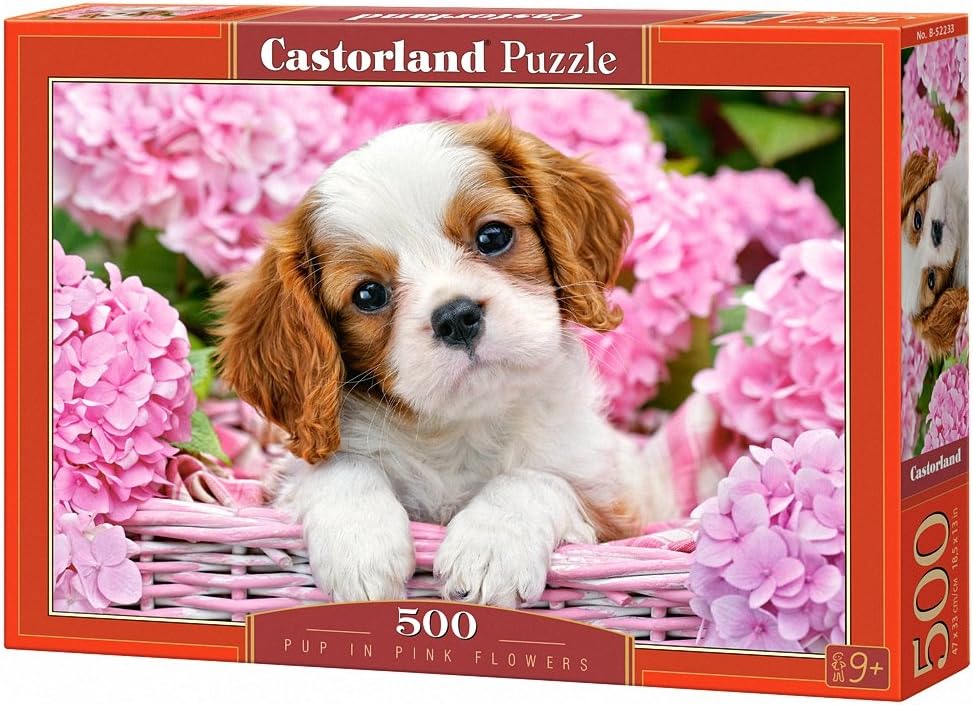 CastorlandB-52233 Hobby Panoramic Pup in Pink Flowers Jigsaw Puzzle, 500 Pieces Set, Multi