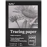 Tracing Paper 8.5x11 inch, 100 Sheets Transparent Vellum Paper for Tracing Pads, 38lb/60gsm Translucent Tracing Paper for Pencil, Marker and Ink，Trace Images, Sketch, Preliminary Drawing, Overlays.