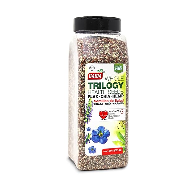 BADIA TRILOGY HEALTH SEED, FLAX, CHIA, HEMP SEEDS BLEND, HIGH FIBER SUPERFOOD MIX, OMEGA-3, 21 OZ