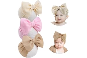 YanJie 3PCS 7'' Big Bows Baby Girls Headbands Soft Stretchy Newborn Bows Infant Baby Hair Bows Toddler Headwrap Hair Accessories Khaki Beige Light Pink